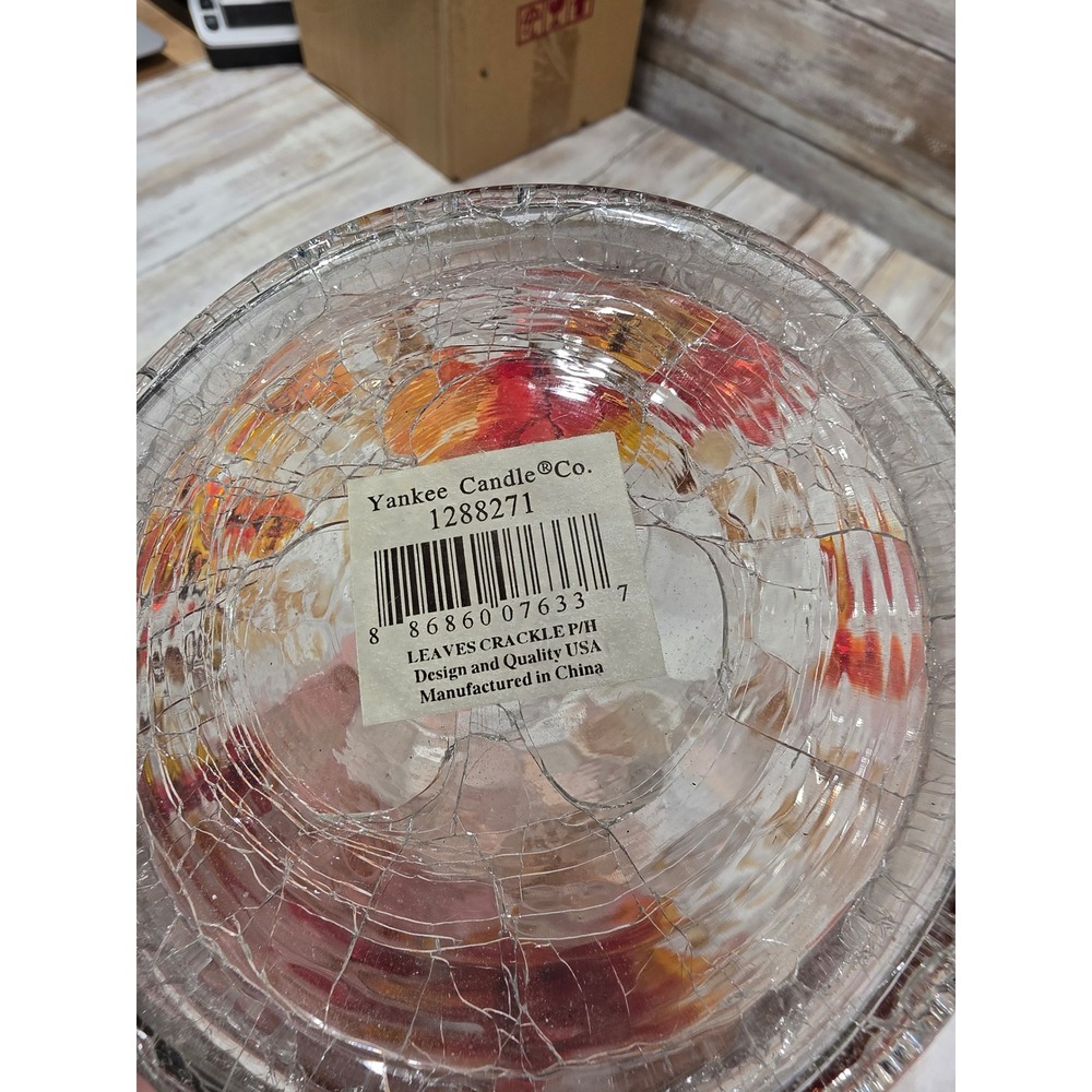 Yankee Candle Leaves Crackle Pillar Holder Fall Mosaic Glass Vase 1288271 8in - Picture 8 of 10